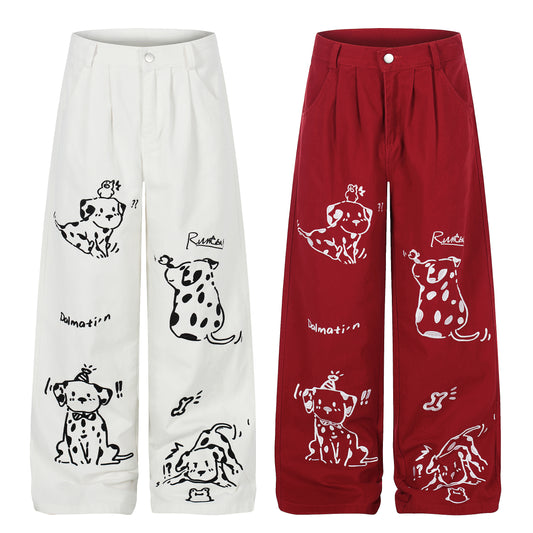 Women's Dalmatian Print Wide Leg Pants - Red Front View
