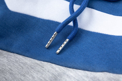 Blue and Gray Chevron Hoodie and Joggers Tracksuit Set, Drawstring Two Piece Streetwear Outfit