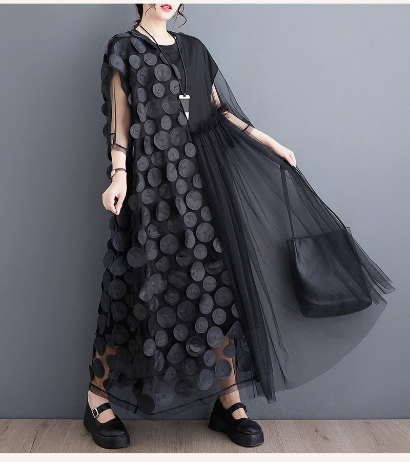 Summer Lace Polka Dot Dress for Women Korean Inspired A-Line Pullover