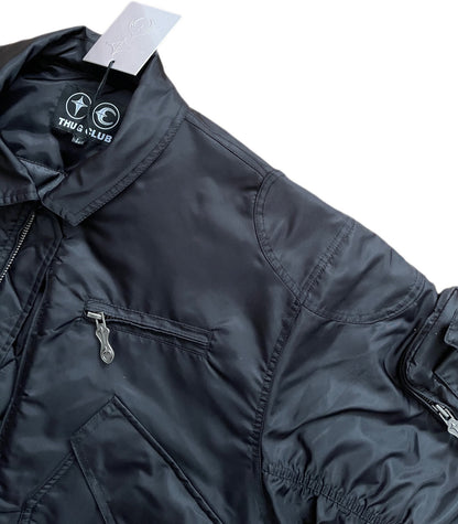 Thug Club Bomber Jacket Oversized Nylon Multi-Pocket Zip Up Streetwear Coat Vintage Bronze Hardware | Thug Bomber