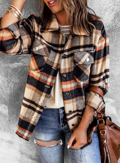 BTFBM Women Shacket Jacket Long Sleeve Button Down Casual Plaid Flannel Shirts Loose Fall Spring Blouses Tops