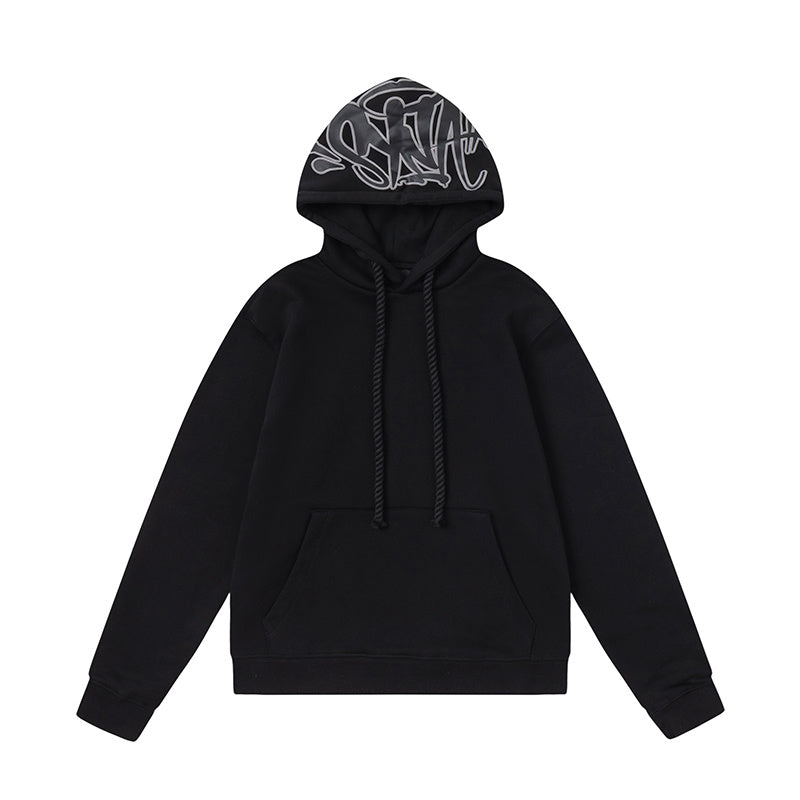 Black graphic hooded sweatshirt and joggers two-piece tracksuit set with outlined hood print - view 22