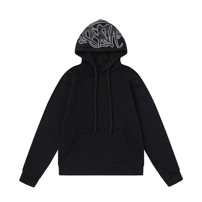Black Graphic Hoodie and Joggers Tracksuit Set, Two Piece Streetwear Outfit