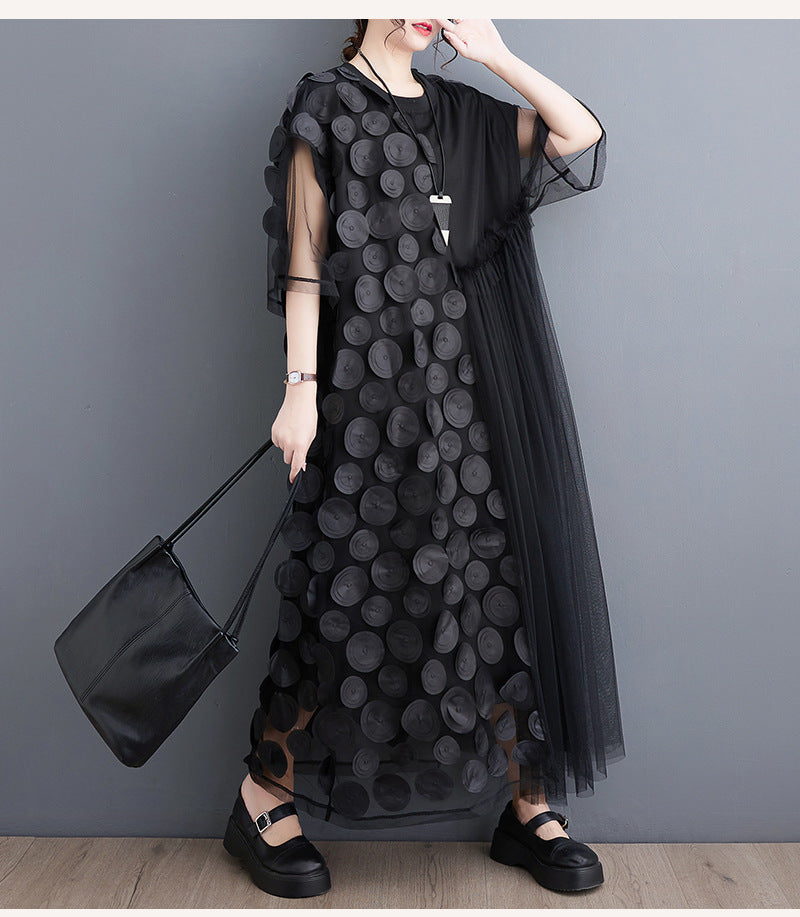 Summer Lace Polka Dot Dress for Women Korean Inspired A-Line Pullover