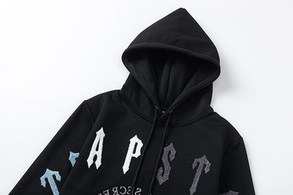 Trapstar Black Graphic Hoodie and Joggers Tracksuit Set, Two Piece Streetwear Outfit