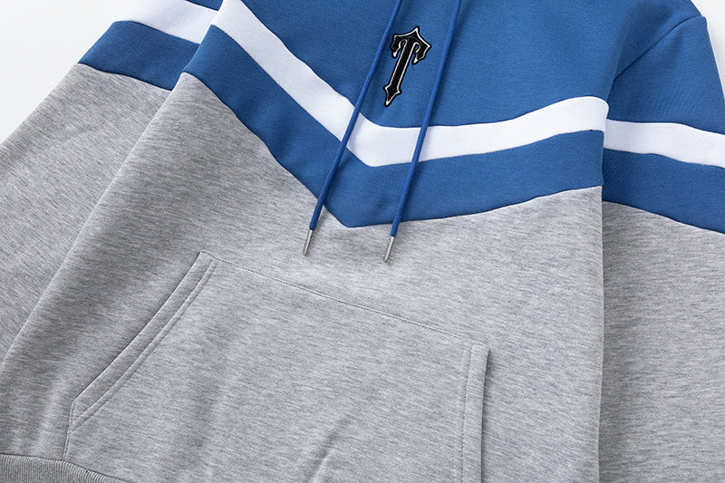 Blue, gray, and white chevron hoodie with matching joggers tracksuit set - view 22
