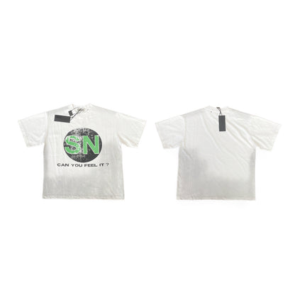 Satoshi Nakamoto SN Circle Logo Can You Feel It Tee Off-White 280g Washed Distressed Torn Collar Raw Edge Streetwear | SN Feel It Tee