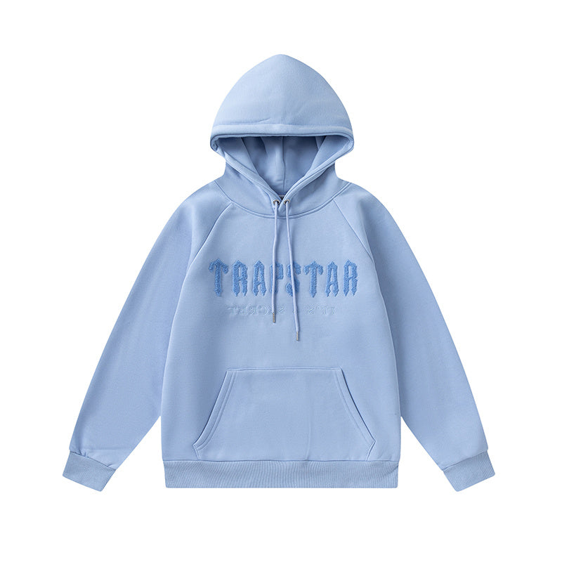 Light blue Trapstar graphic hoodie and matching joggers tracksuit set with drawstrings and zip hems - view 22