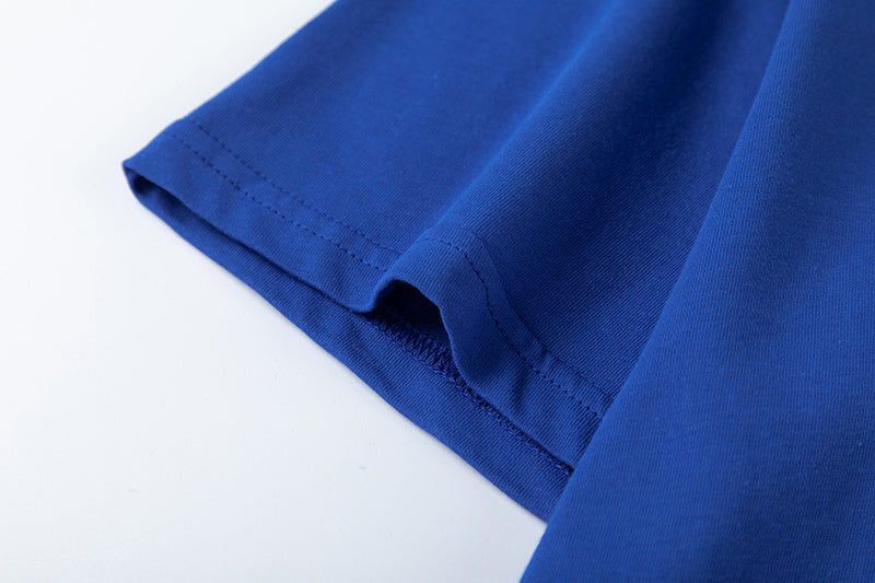 Blue unisex graphic T-shirt and shorts set with crewneck top, elastic waist shorts, and side pockets - view 22
