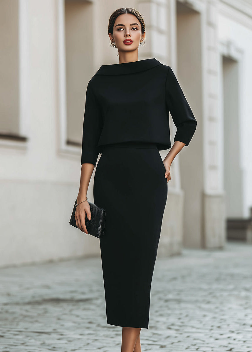 Ceylan Women’s Boat Neck Midi Skirt Set with Elegant 3/4 Sleeves - Seldom Seen Styles