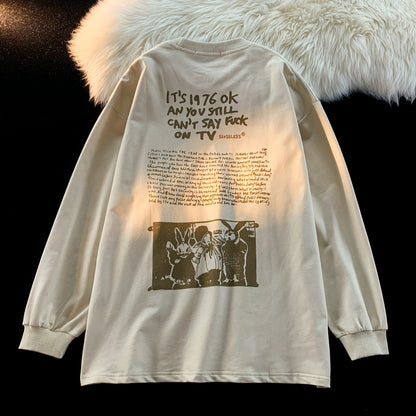 Senseless 1976 Punk Slogan Graphic Oversized Tee Grunge Rabbit Print Streetwear Short Sleeve T-Shirt