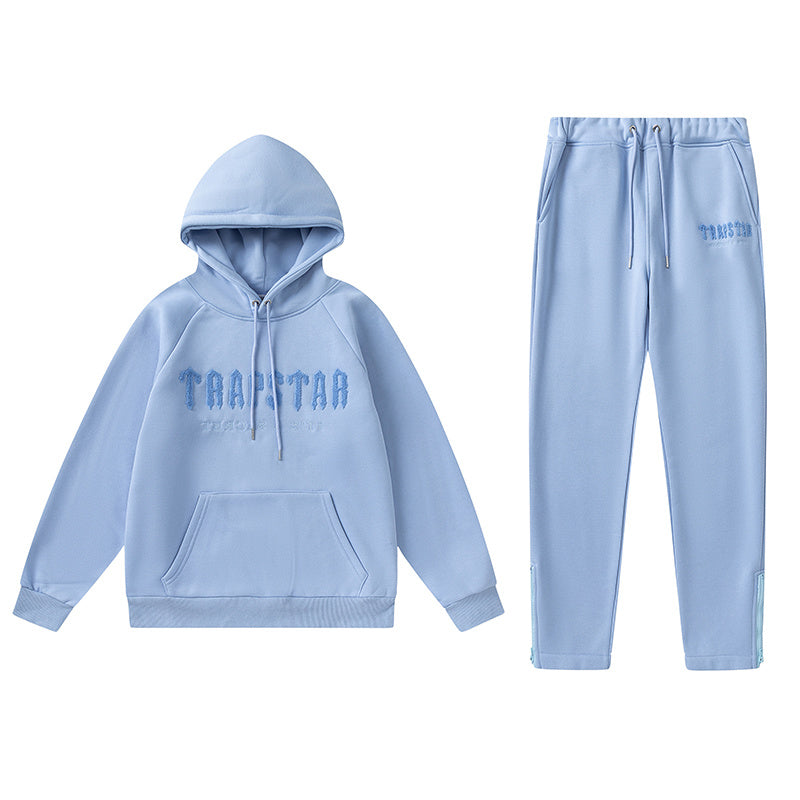 Light blue Trapstar graphic hoodie and matching joggers tracksuit set with drawstrings and zip hems - view 23