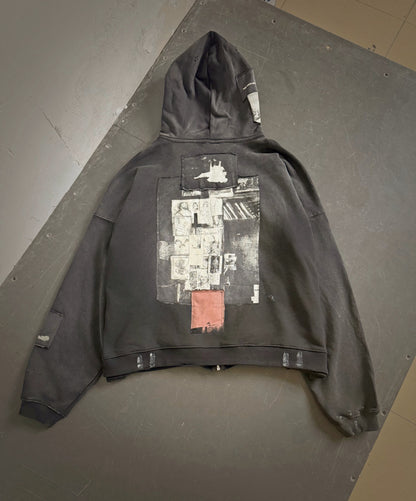 ERD Enfants Riches Deprimes Good With Revolver Zip Hoodie Washed Black 480g Patchwork Collage Art Photo Print Heavy Rework Streetwear | Revolver Hoodie