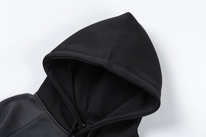 Black and Charcoal Panther Graphic Hoodie and Joggers Tracksuit Set, Drawstring Two Piece Streetwear Outfit