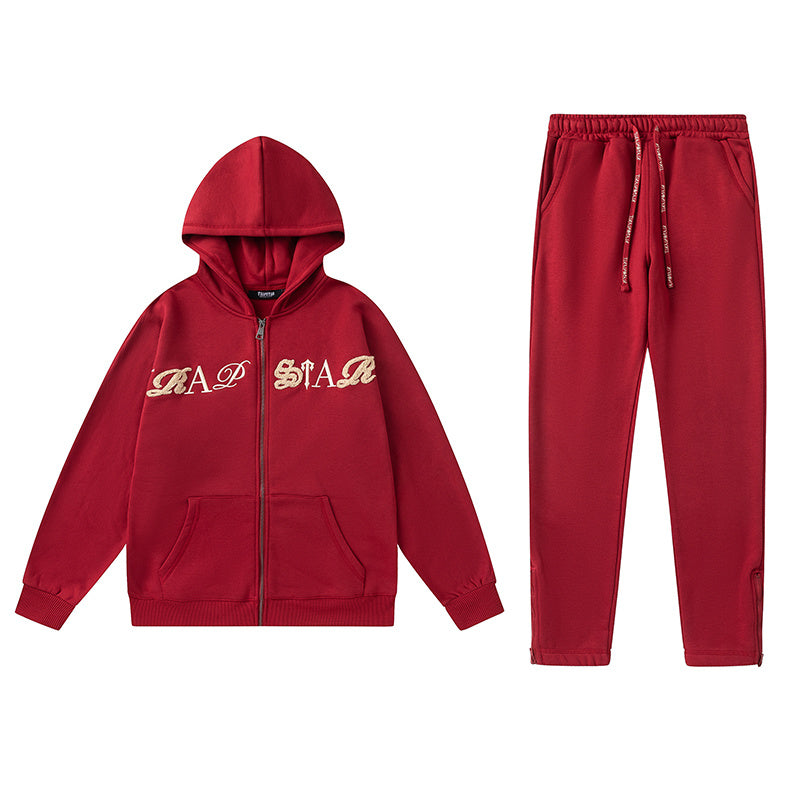 Red Trapstar zip hoodie and joggers tracksuit set with embroidered chest logo - view 23