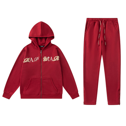 Red Trapstar zip hoodie and joggers tracksuit set with embroidered chest logo - view 23