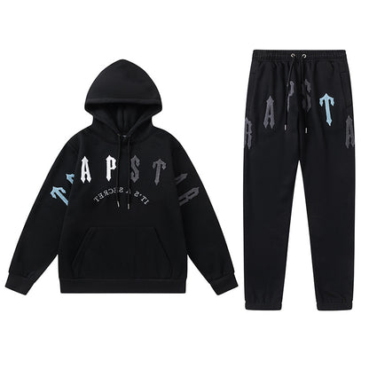 Trapstar Black Graphic Hoodie and Joggers Tracksuit Set, Two Piece Streetwear Outfit