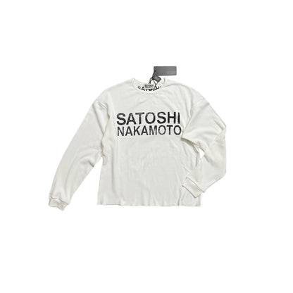Satoshi Nakamoto Graphic Print Long Sleeve Waffle Knit Oversized Tee Casual Streetwear Top | Waffle Nakamoto