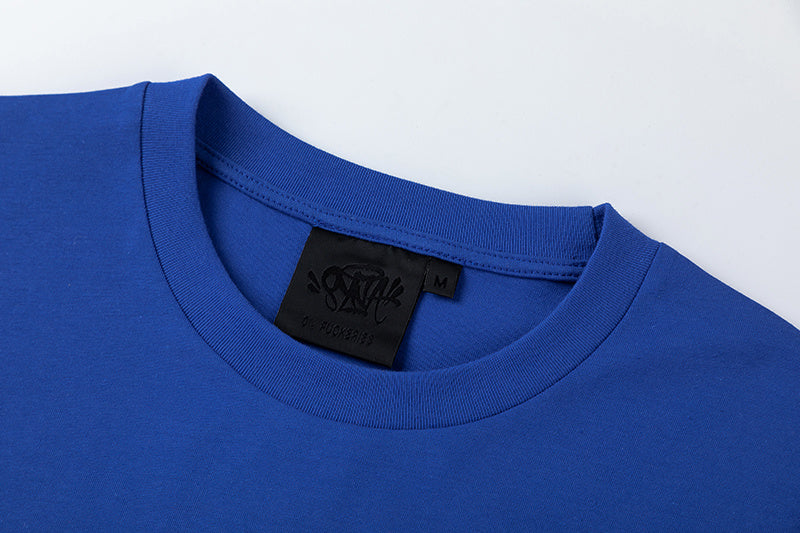 Blue unisex graphic T-shirt and shorts set with crewneck top, elastic waist shorts, and side pockets - view 25