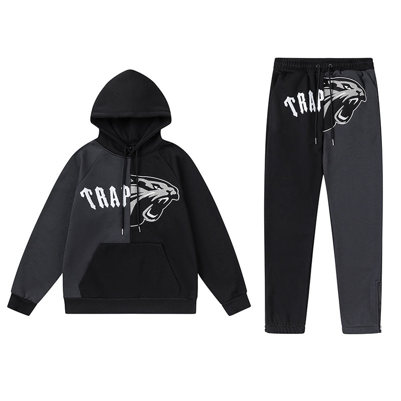 Black and charcoal graphic hoodie and joggers tracksuit set with panther print - view 25