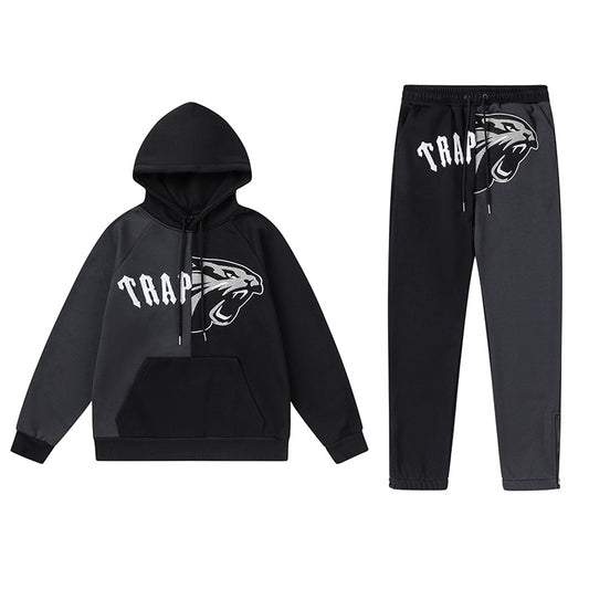 Black and charcoal graphic hoodie and joggers tracksuit set with panther print - view 25