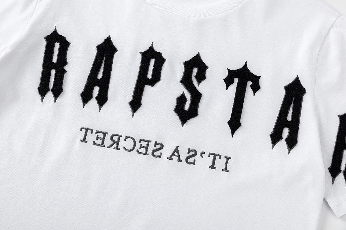 Trapstar unisex T-shirt and drawstring shorts set with bold logo graphics in black and white - view 25