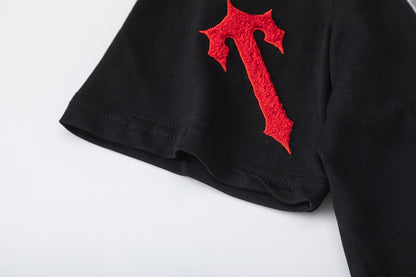 Gothic Letter Print Tee Shorts Set Oversized Short Sleeve Crew Neck Drawstring Streetwear Casual Summer Outfit | Trap Set