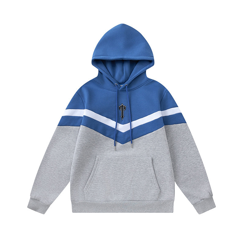 Blue, gray, and white chevron hoodie with matching joggers tracksuit set - view 26