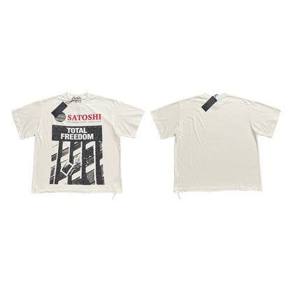 Satoshi Nakamoto Total Freedom Distressed Tee Beige