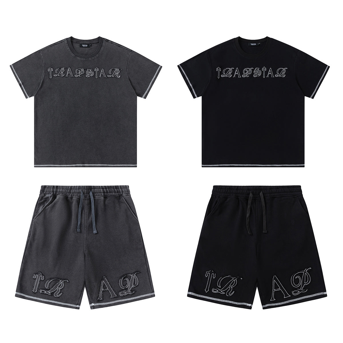 Trapstar black and charcoal graphic T-shirt and drawstring shorts set with contrast stitching - view 27