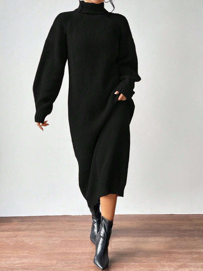 Women's Clothing  Skirt Fashion Pullover High Collar Long Sleeve Knitted Dress Solid Color Long Inner Wear Skirt