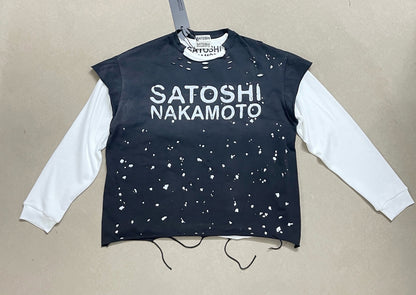 Satoshi Nakamoto Graphic Print Long Sleeve Waffle Knit Oversized Tee Casual Streetwear Top | Waffle Nakamoto