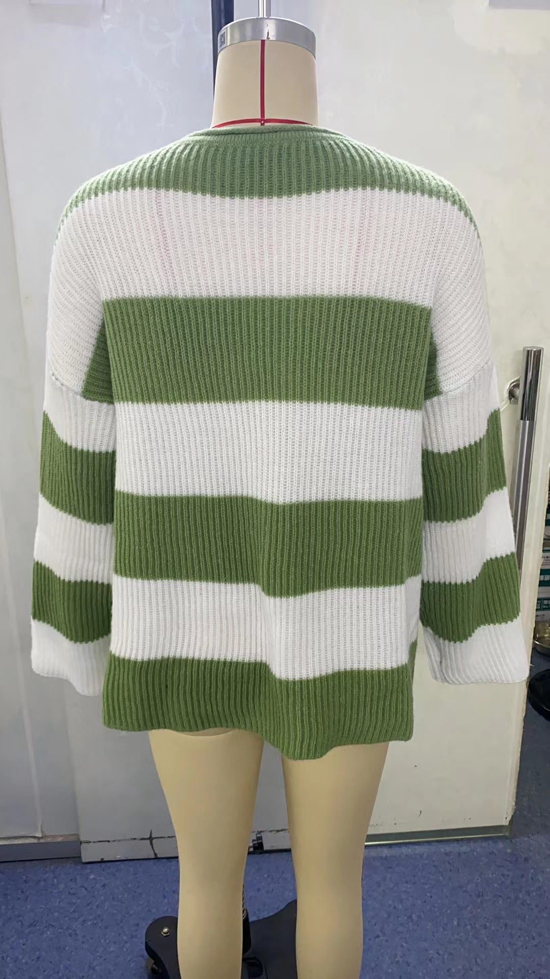 Damen Herbst 2024 Langarm Rundhalsausschnitt Gestreifter Farbblock Bequemer Lockerer Übergroßer Strickpullover