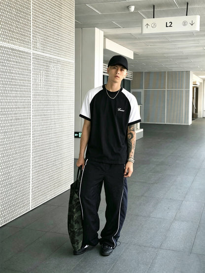 Corteiz Embroidered V-Neck Colorblock Raglan Short Sleeve Tee Oversized Streetwear Campus Style | Crtz Volt