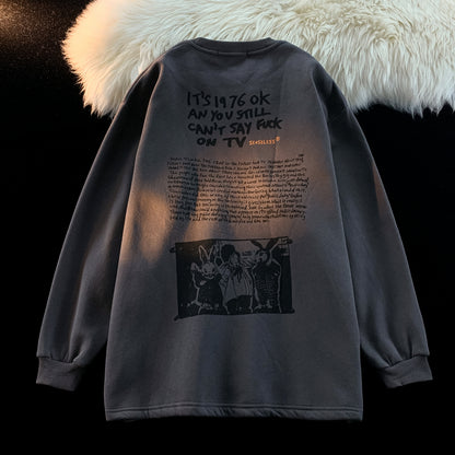 Senseless 1976 Punk Slogan Graphic Oversized Tee Grunge Rabbit Print Streetwear Short Sleeve T-Shirt