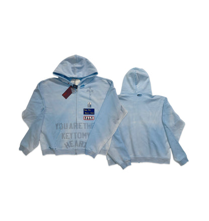 Paly Hollywood You Are The Key Zip Hoodie Washed Gradient Distressed Heavyweight Cotton Oversized Zip-Up Streetwear Sweatshirt | Key Heart