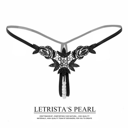Pearl Play Embroidered Crotchless Thong