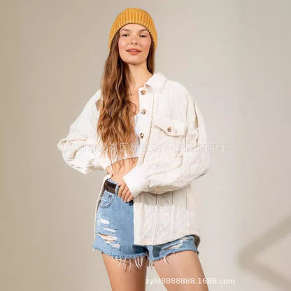 European and american hot2023eBay Amazon Winter New Women's Clothing Fashion Large Pocket Twist Knitted Shirt Coat