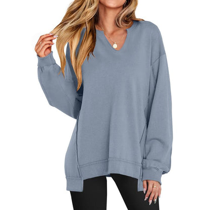 Womens Oversized Sweatshirt V Neck Long Sleeve Tunic Lightweight Pullover 2025 Winter Casual Tops Teen Girl Outfits - Seldom Seen Styles