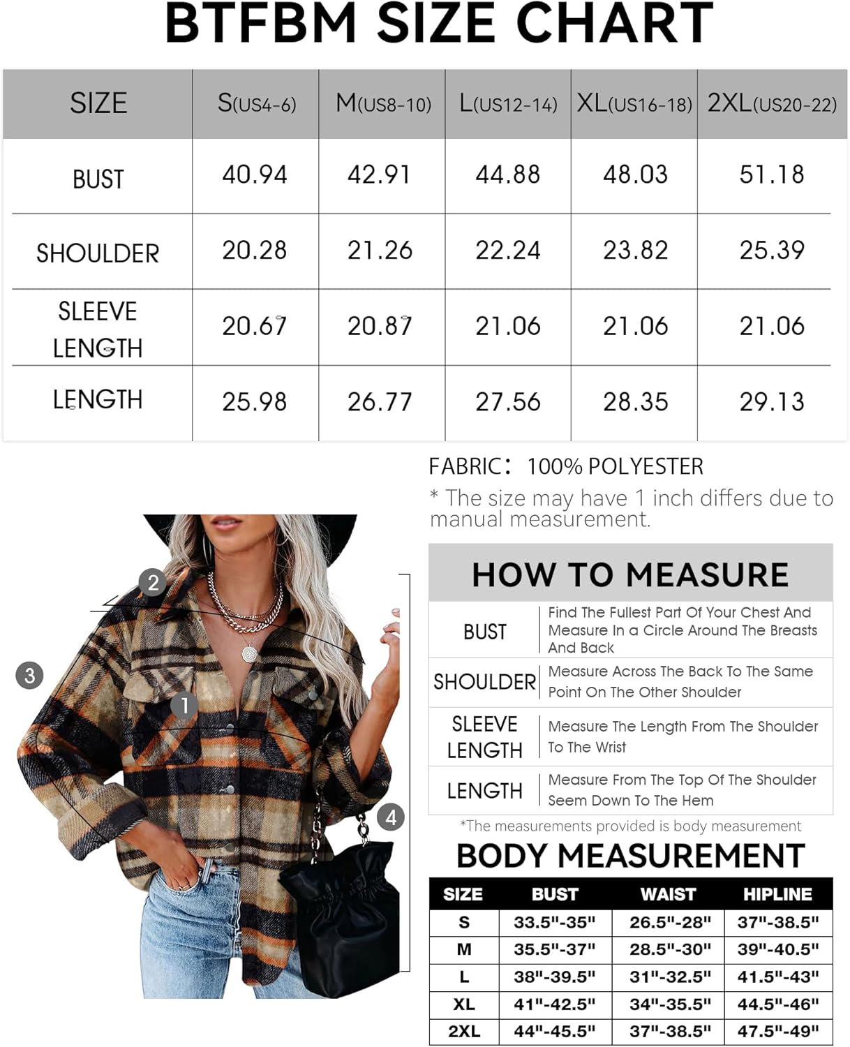 BTFBM Women Shacket Jacket Long Sleeve Button Down Casual Plaid Flannel Shirts Loose Fall Spring Blouses Tops