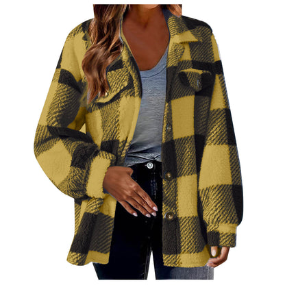 Plaid Pattern Button Front Jacket, Elegant Long Sleeve Warm Coat, Autumn and Winter, Women's Clothing