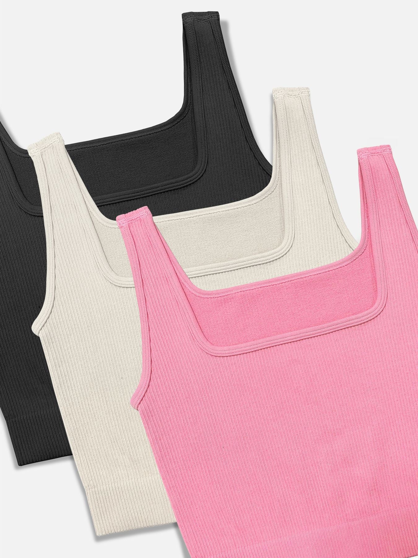 3-delade linne damer Ribbade sömlösa träningströjor Yoga Crop Tops