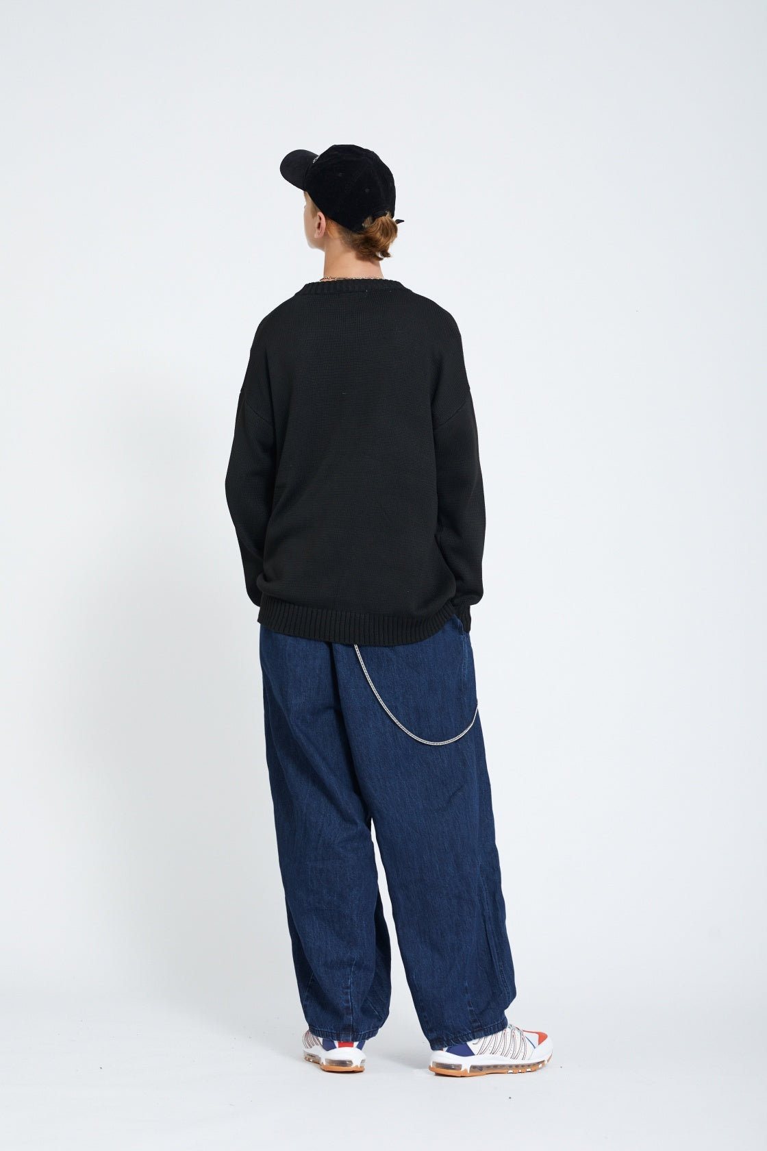Pleated Wide Leg Denim Jogger Pants Elastic Waist Chain Detail Balloon Fit Streetwear Y2K Jeans