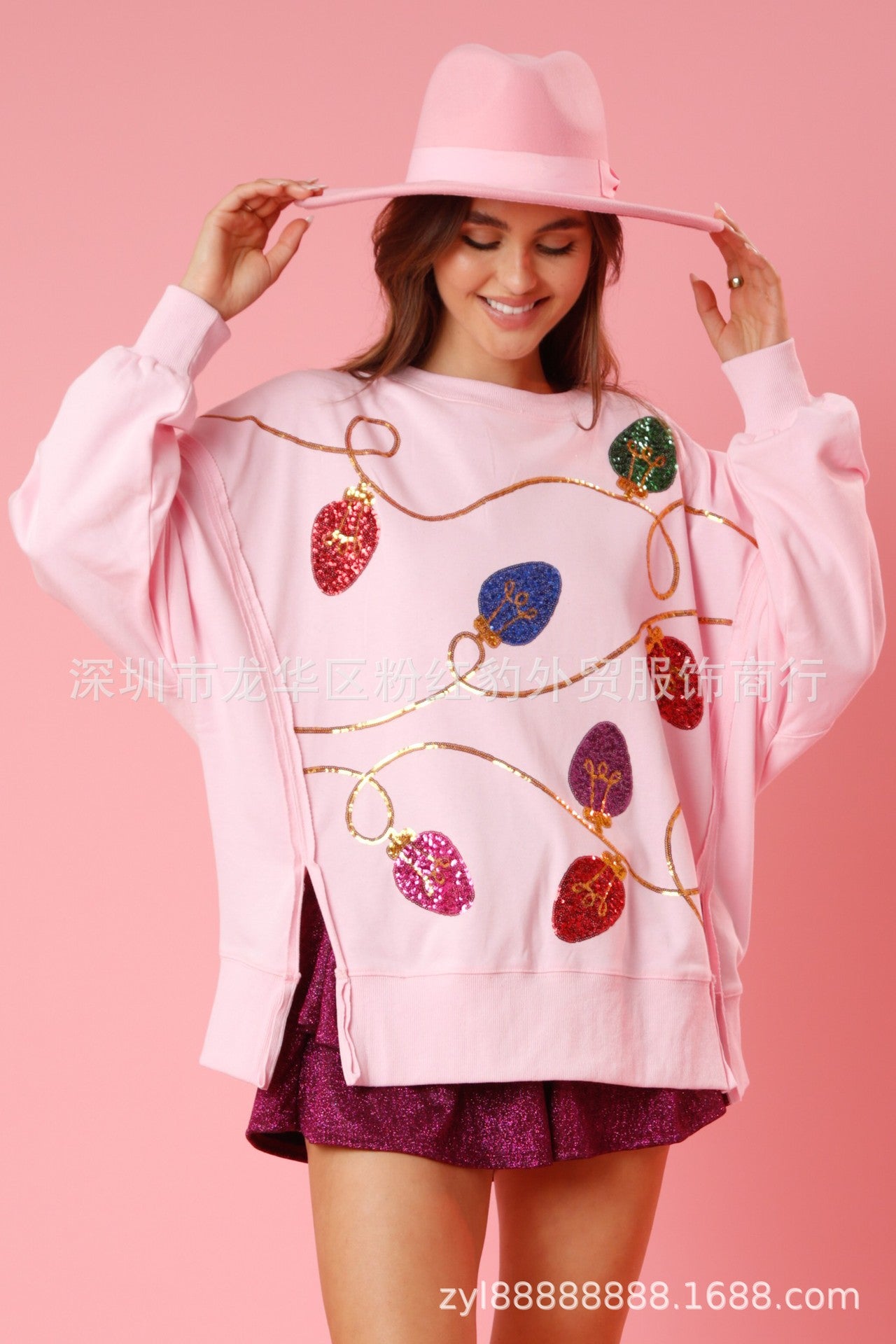 Women's Clothing Christmas Sequined round Neck Pullover Long Sleeve Loose Sweatshirt