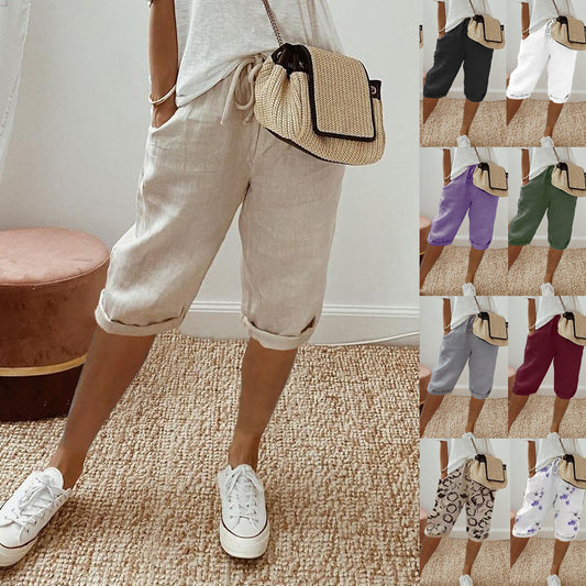 Womens Cotton Linen Shorts Knee Length Drawstring Elastic Waist Summer Casual Gym Going Out Shorts with Pockets - Seldom Seen Styles
