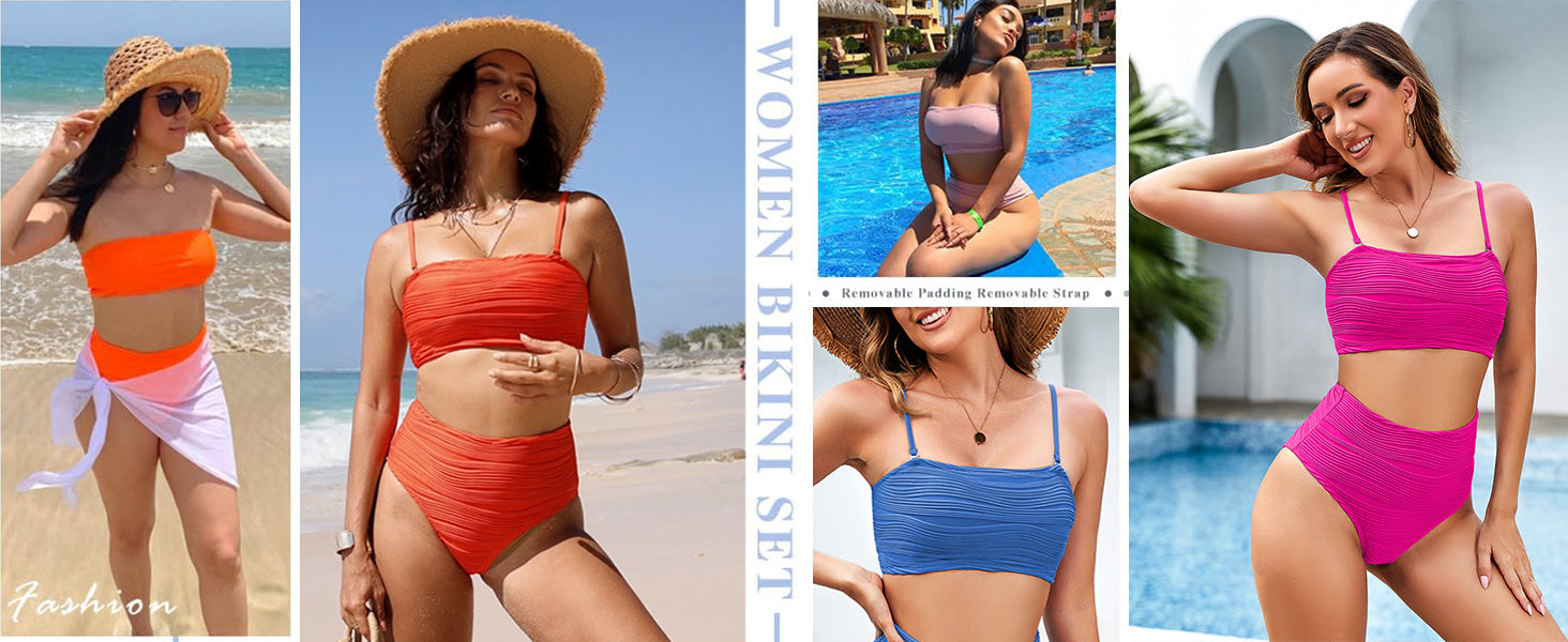 Women Bikini Set 2025 Removable Strap Textured Two Piece Swimsuits High Cut Bathing Suits - Seldom Seen Styles