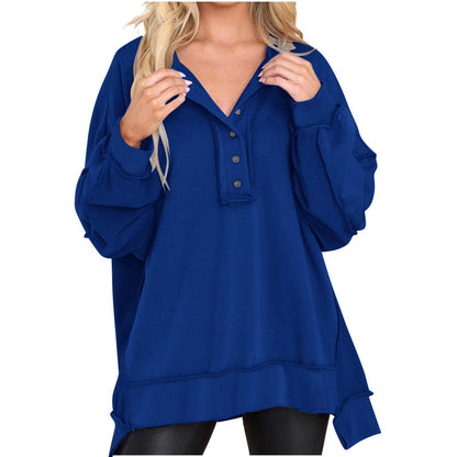 Women's Oversized Sweatshirts Casual Long Sleeve Button Henley Collar Purple Pullover Tunic Tops 2025 Womenswear Fall Winter Outfits