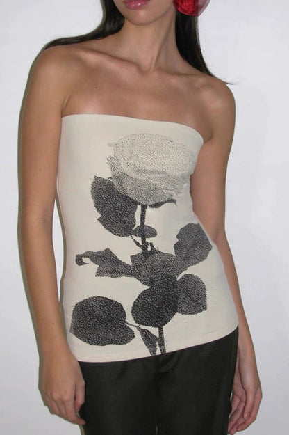 Women's Floral Print Strapless Tube Top Square Neck Sleeveless Stretch Organic Cotton Bandeau Top for Summer Beach Party Date Night