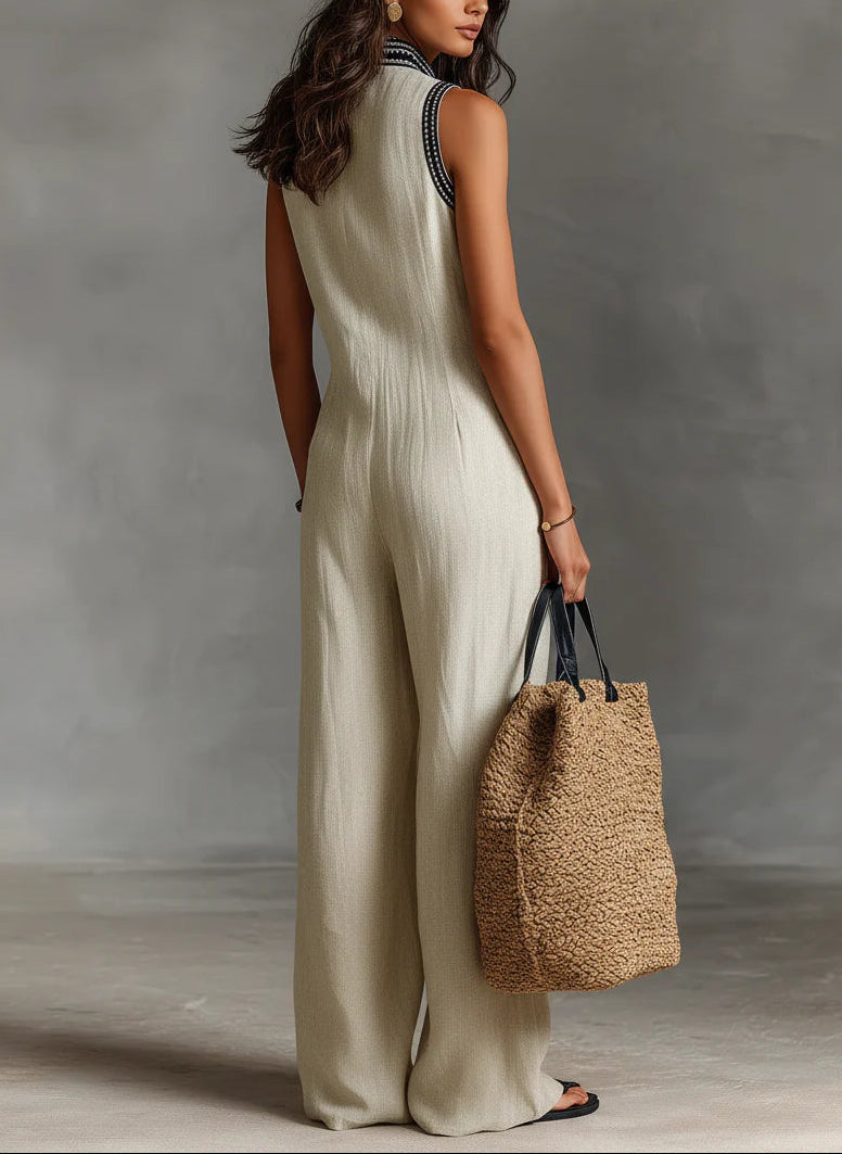Minimalist stand-up collar zipper sleeveless jumpsuit - Seldom Seen Styles