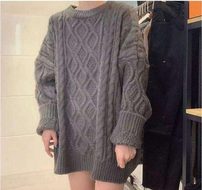 2024Autumn and Winter Korean Style Loose Retro Thick Loose Twist Diamond Pattern Mid-Length Thickened Woolen Skirt Knitwear for Women